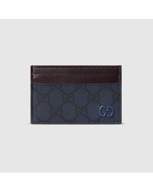Gucci Bordeaux Trim Gg Card Case, Gg Canvas - Blue