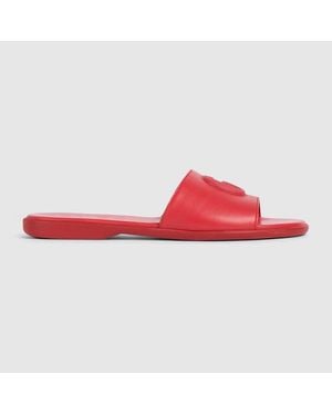 Gucci Sandalia Tipo Chancla Con Doble G Para Mujer, Talla - Rojo