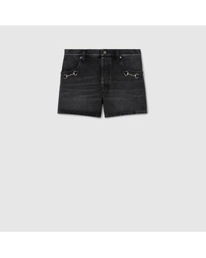 Gucci Cotton Denim Shorts With Horsebit - Black