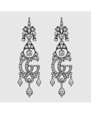Gucci Gg Marmont Crystal Chandelier Earrings - White