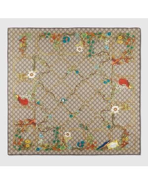 Gucci Vierecktuch Aus Seidentwill Mit Print - Braun