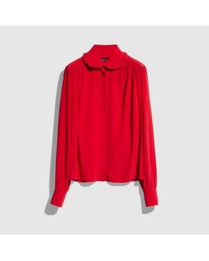 Gucci Silk Crêpe De Chine Shirt With Embroidery, Size 46 It, Ready-To-Wear - Red