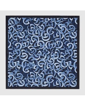 Gucci Printed Silk Pocket Square, Cotton - Blue