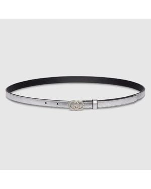 Gucci Thin Belt With Interlocking G Buckle, Size 100 - Metallic