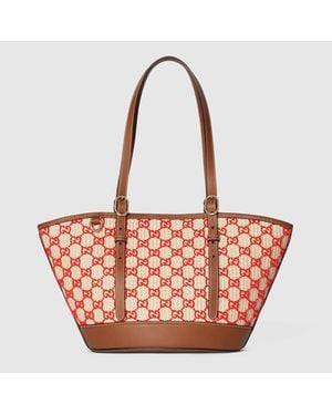 Gucci Woven Small Tote Bag, Gg Canvas - Red