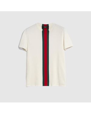 Gucci Knit Cotton T-Shirt With Web Intarsia - White