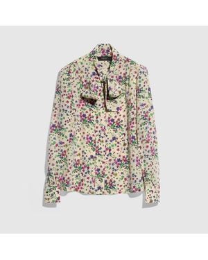 Gucci Printed Silk Shirt With Bow - White