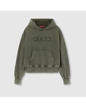 Gucci Kapuzenpullover Aus Baumwolljersey Mit Stickerei, Grösse - Grün