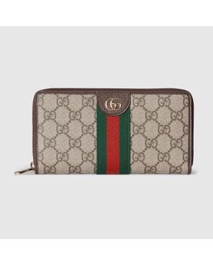 Gucci Ophidia Zip Around Wallet, Gg Canvas - Metallic