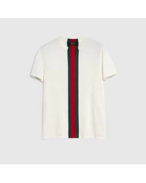 Gucci Knit Cotton T-Shirt With Web Intarsia - White