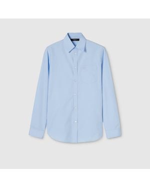 Gucci Cotton Poplin Shirt With Embroidery, Size 15 - Blue