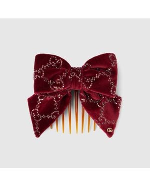 Gucci Soft Velvet Hair Slide With Crystals - Red