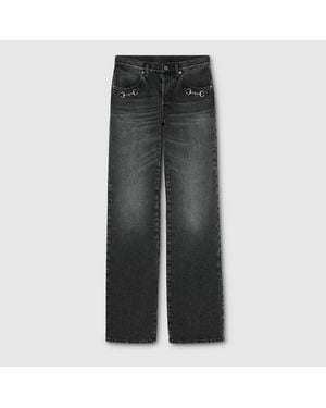 Gucci Cotton Denim Trousers With Horsebit - Grey