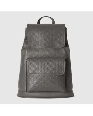 Gucci Mochila Gg Emblem Mediana - Gris