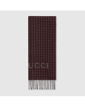 Gucci Tartan Cashmere Wool Scarf, Wool - Brown