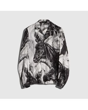 Gucci Printed Gg Silk Twill Jacquard Shirt, Size 50, Ready-To-Wear - Black