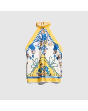 Gucci Printed Silk Twill Top - Blue