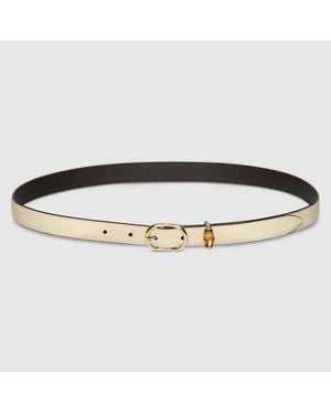 Gucci Thin Belt With Oval Buckle, Size 100 - Metallic