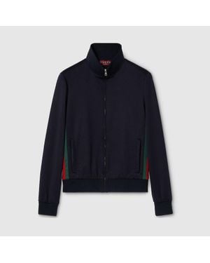 Gucci Technical Jersey Zip Jacket With Web - Blue