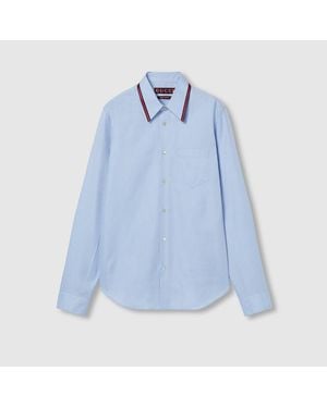 Gucci Oxford Cotton Shirt With Web, Size 14 - Blue