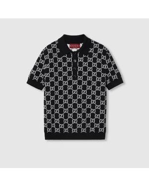 Gucci Gg Wool Jacquard Reversible Polo Shirt - Black