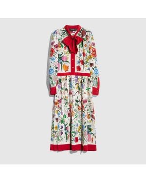 Gucci Printed Silk Crêpe De Chine Chemisier Dress - Red