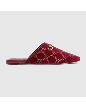 Gucci Gg Crystal Mule With Horsebit - Red