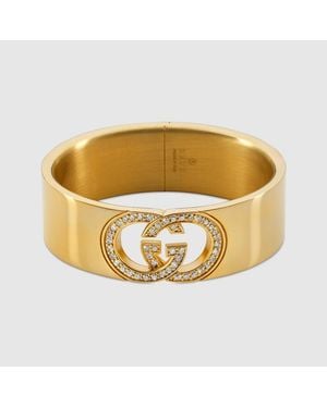 Gucci Interlocking Crystal Cuff Bracelet - Metallic