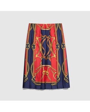 Gucci Falda Midi De Sarga De Seda Estampada, Talla - Rojo