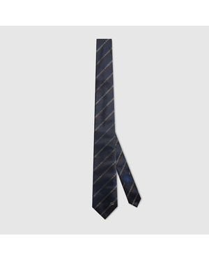 Gucci Interlocking G Horsebit Belt Silk Tie - Blue