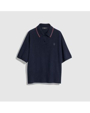 Gucci Cashmere Knit Polo Shirt With Web - Blue