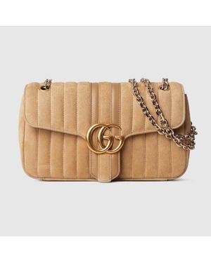Gucci Jetset Gg Marmont Medium Shoulder Bag, Suede - Natural