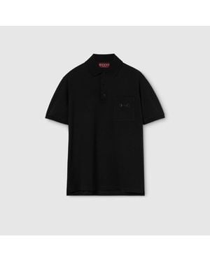 Gucci Cotton Piquet Polo Shirt With Embroidery - Black