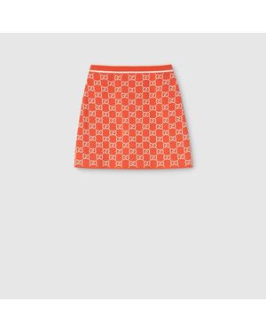Gucci Gg Fine Cotton Jacquard Skirt - Red