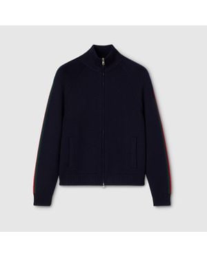 Gucci Woven Stitch Knit Wool Zip Jacket - Blue