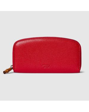 Gucci Zip Around Wallet With Bamboo - Red