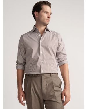 Gutteridge Camisa De Rayas De Popelín De Algodón Elástico - Marrón