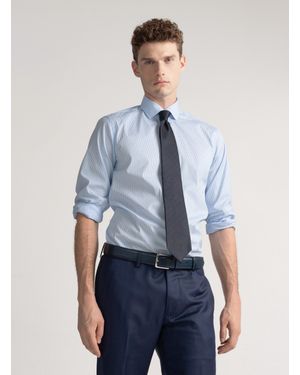 Gutteridge Camisa De Rayas De Popelín De Algodón Elástico - Azul