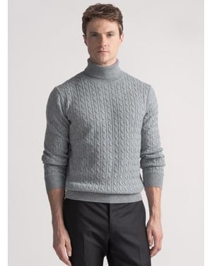 Gutteridge Punto De Cuello Alto En Mezcla De Lana Con Trenza - Gris