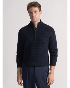 Gutteridge Trikot Mit Rundhalsausschnitt Und Borte Aus Kaschmirwolle - Blau
