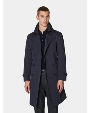Gutteridge Trench Doble Botonadura De Sarga De Algodón - Azul