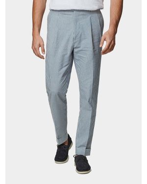 Gutteridge Pantalones De Doble Pinza En Algodón Seersucker, Talla - Azul