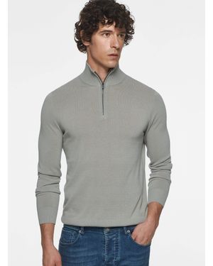 Gutteridge Tricot Demi-Zip En Coton Extra-Fin - Gris