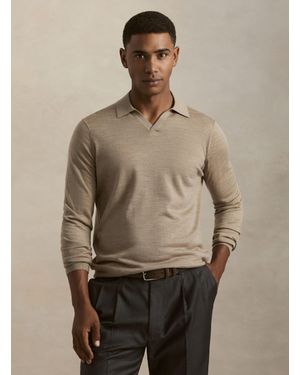 Gutteridge Langarm-Poloshirt Aus Merinowolle Mit Offenem Kragen - Natur