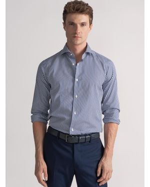 Gutteridge Camisa De Popelina De Algodón A Rayas - Azul