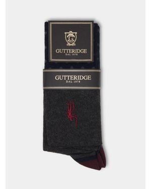 Gutteridge Calcetines Largos De Lunares Y Rayas Con Bordado, Talla - Negro
