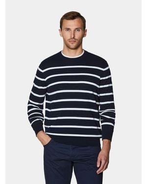 Gutteridge Pullover Mit Rundhalsausschnitt Aus Extrafeiner Gestreifter Baumwolle - Blau