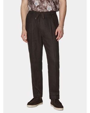 Gutteridge Pantalón De Lino Puro Con Pinzas Y Cordón De Ajuste - Negro
