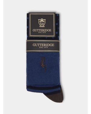 Gutteridge Gestreifte Und Gepunktete Lange Socken Mit Stickerei - Blau