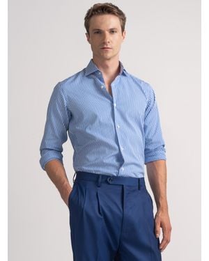Gutteridge Camisa De Popelina De Algodón A Rayas - Azul